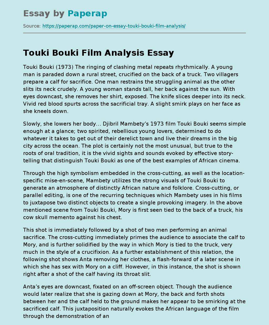 Touki Bouki Film Analysis