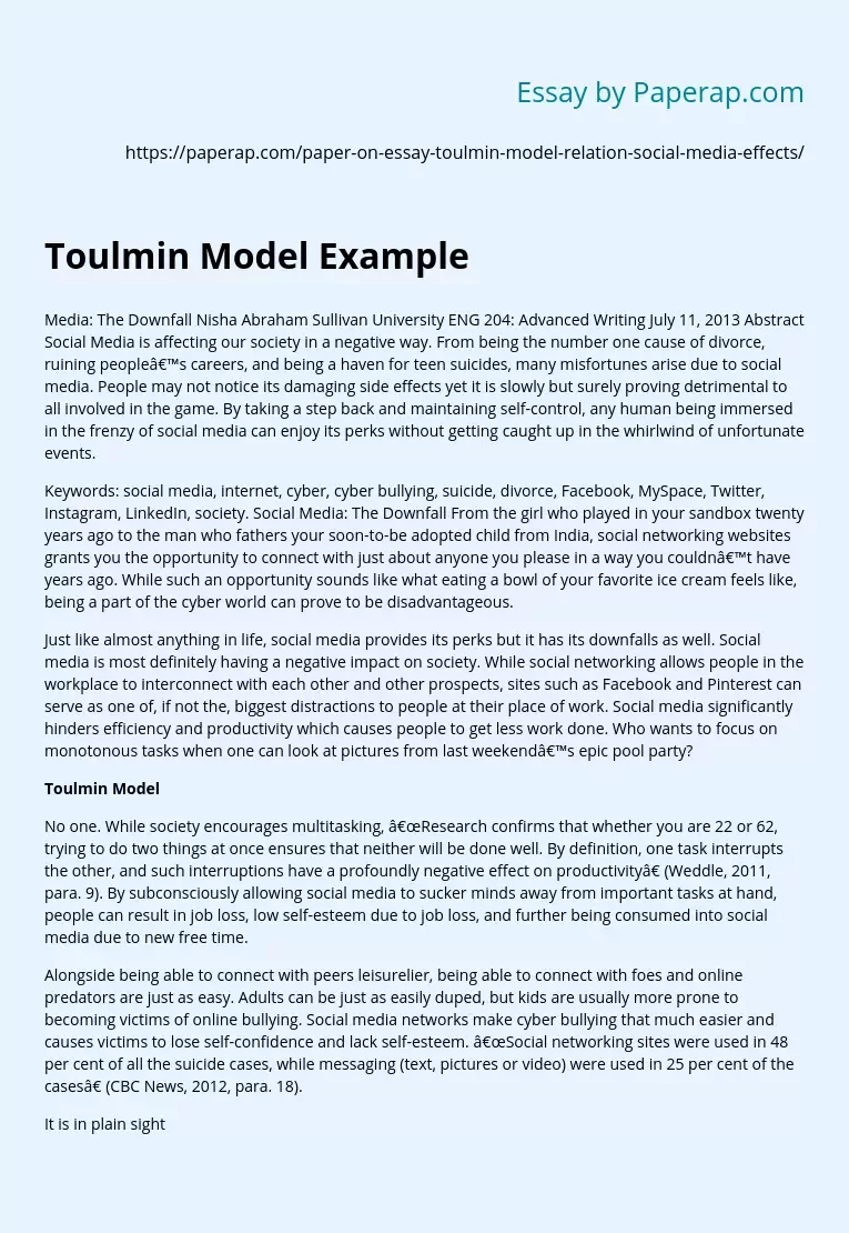 Toulmin Model of Argumentation Example