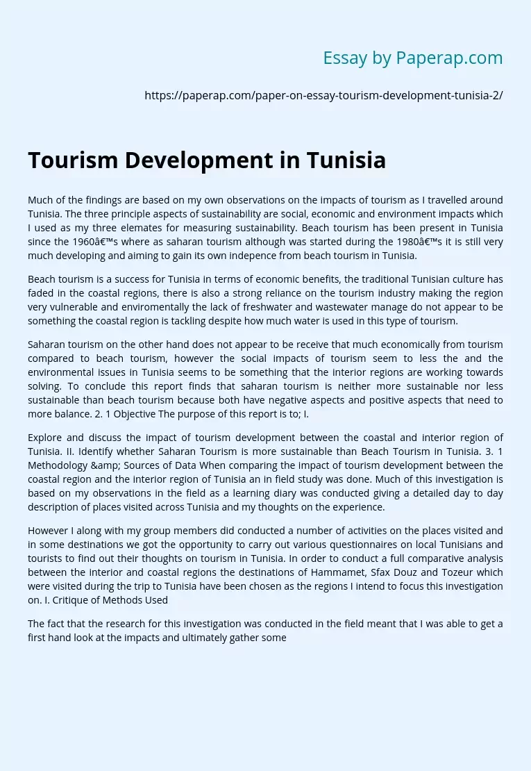 Tourism Development in Tunisia