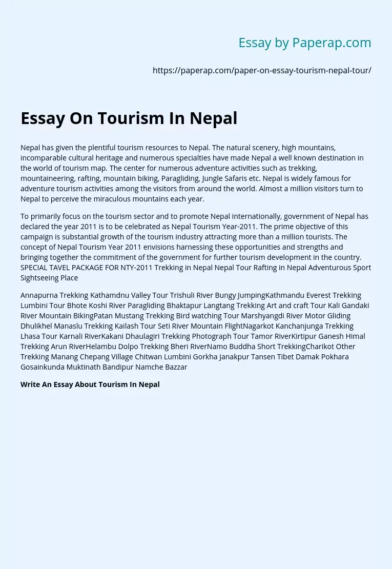 tourism in nepal essay for class 9