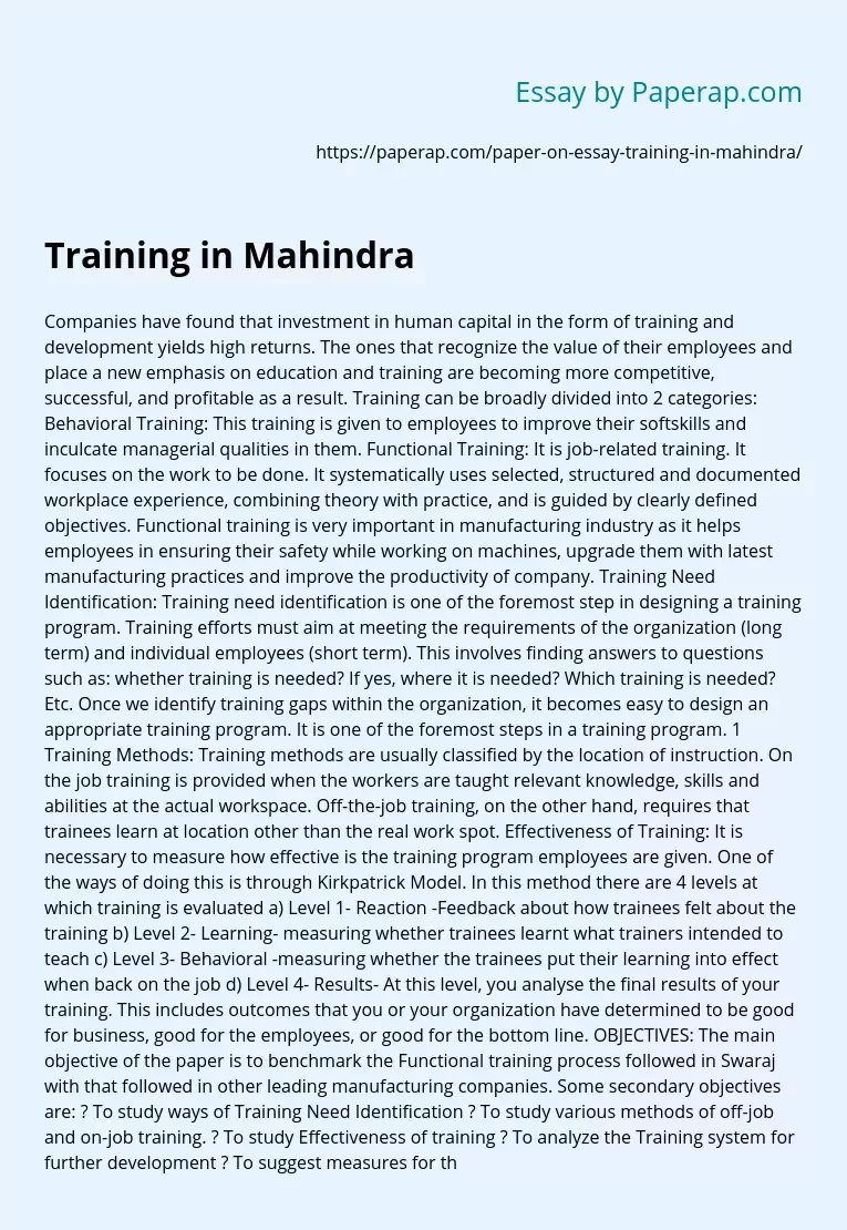 Training in Mahindra