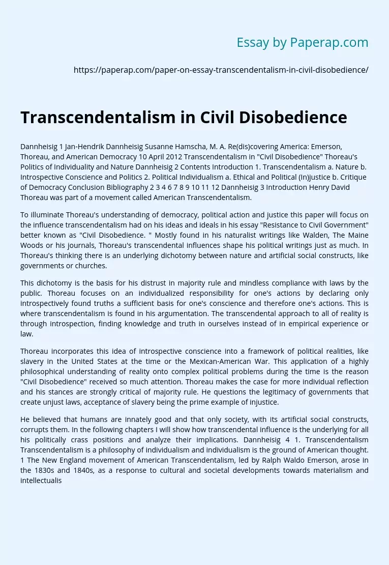 Transcendentalism in Civil Disobedience