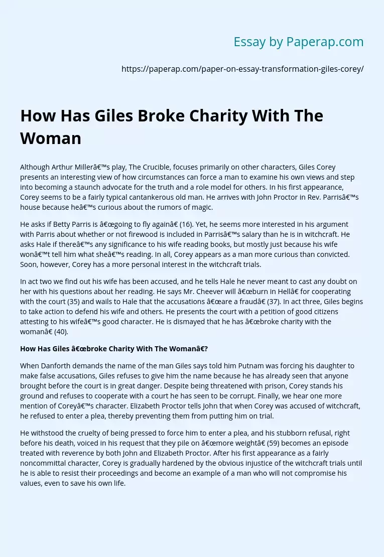 How Has Giles Broke Charity With The Woman