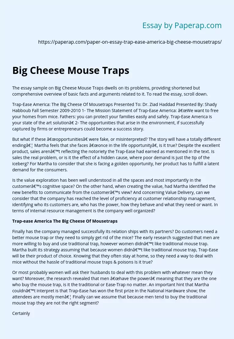 Essay Sample on Big Cheese Mouse Traps