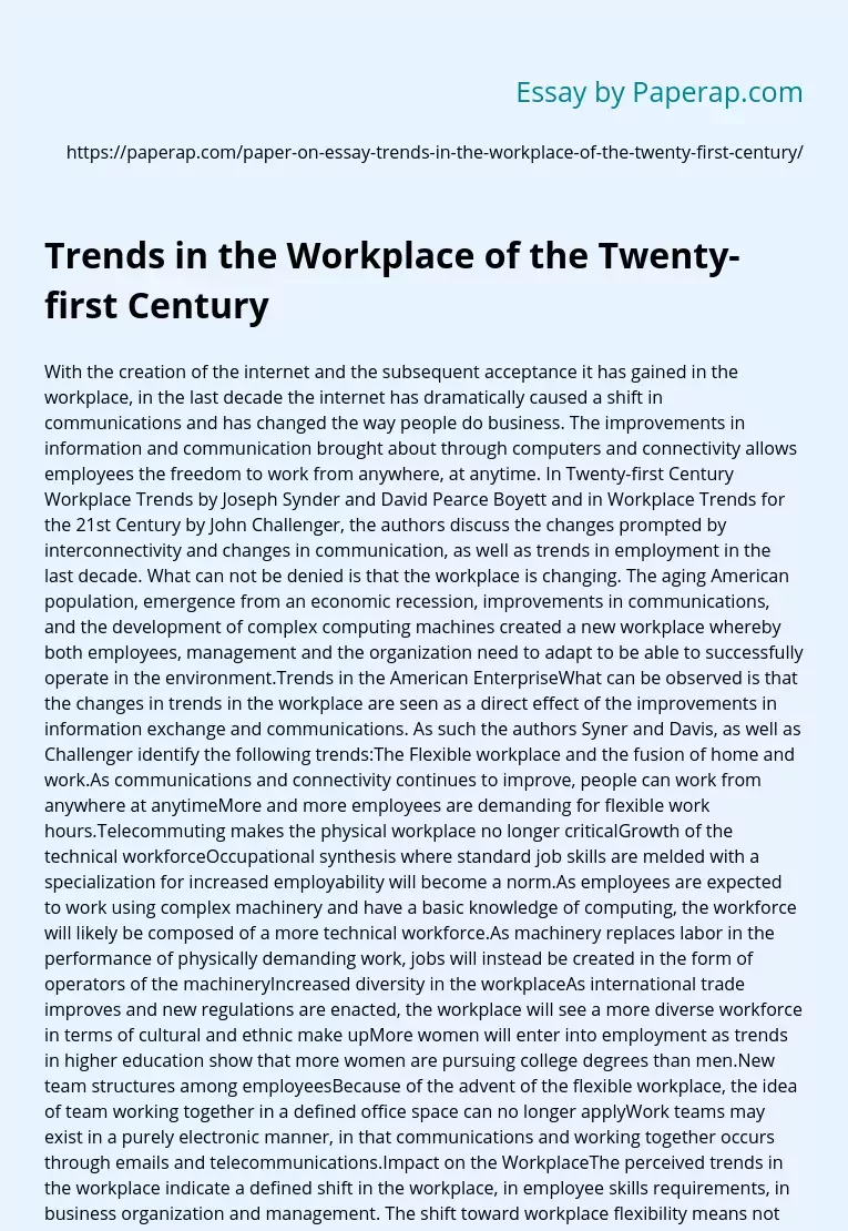 Trends in the Workplace of the Twenty-first Century