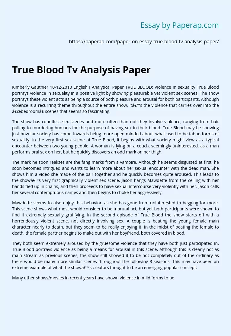 True Blood Tv Analysis Paper