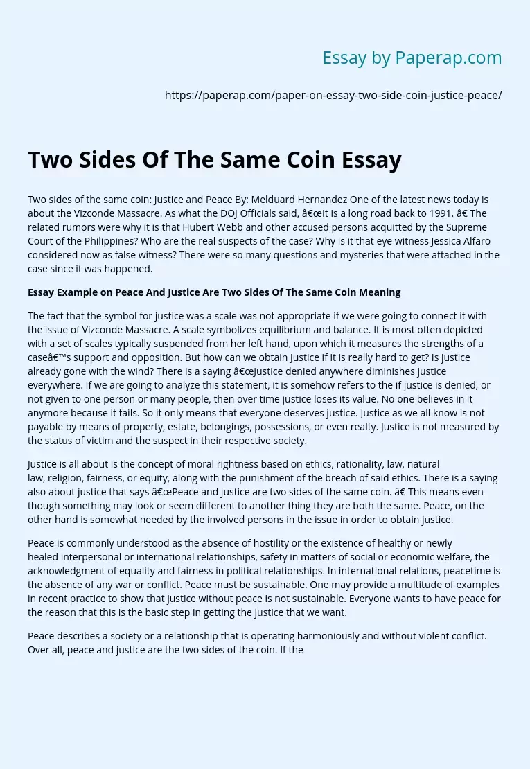 Two Sides Of The Same Coin Essay