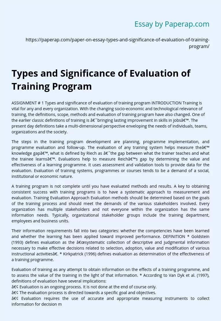 Types and Significance of Evaluation of Training Program