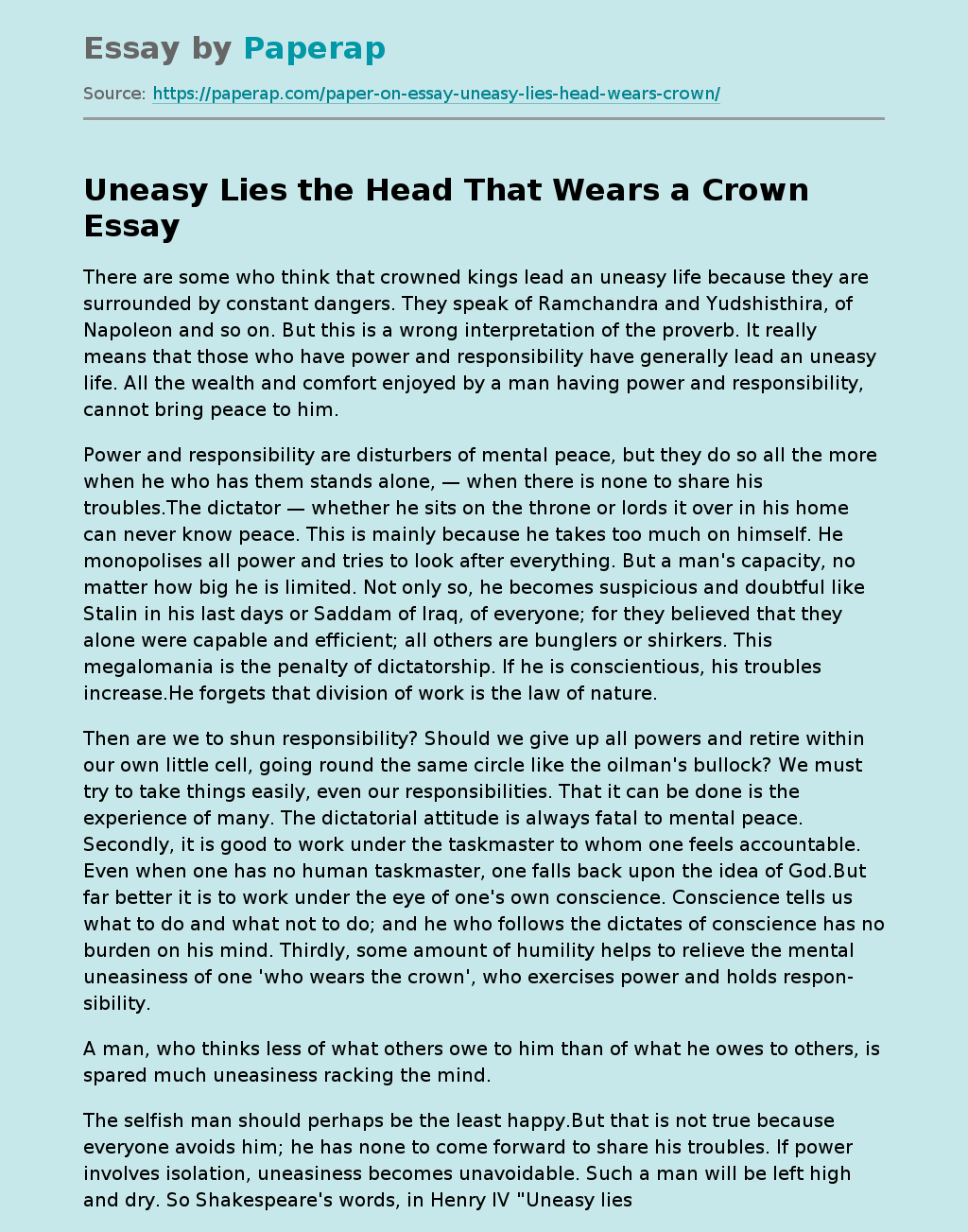 Uneasy Lies the Head That Wears a Crown