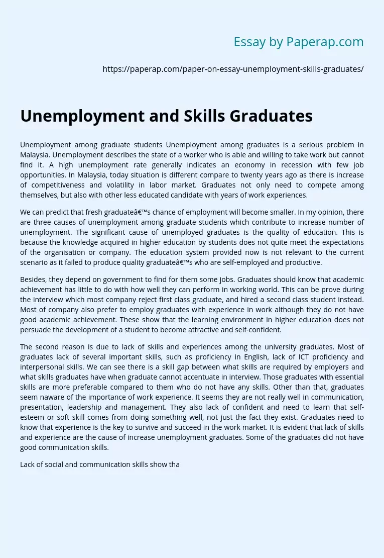 Unemployment and Skills Graduates