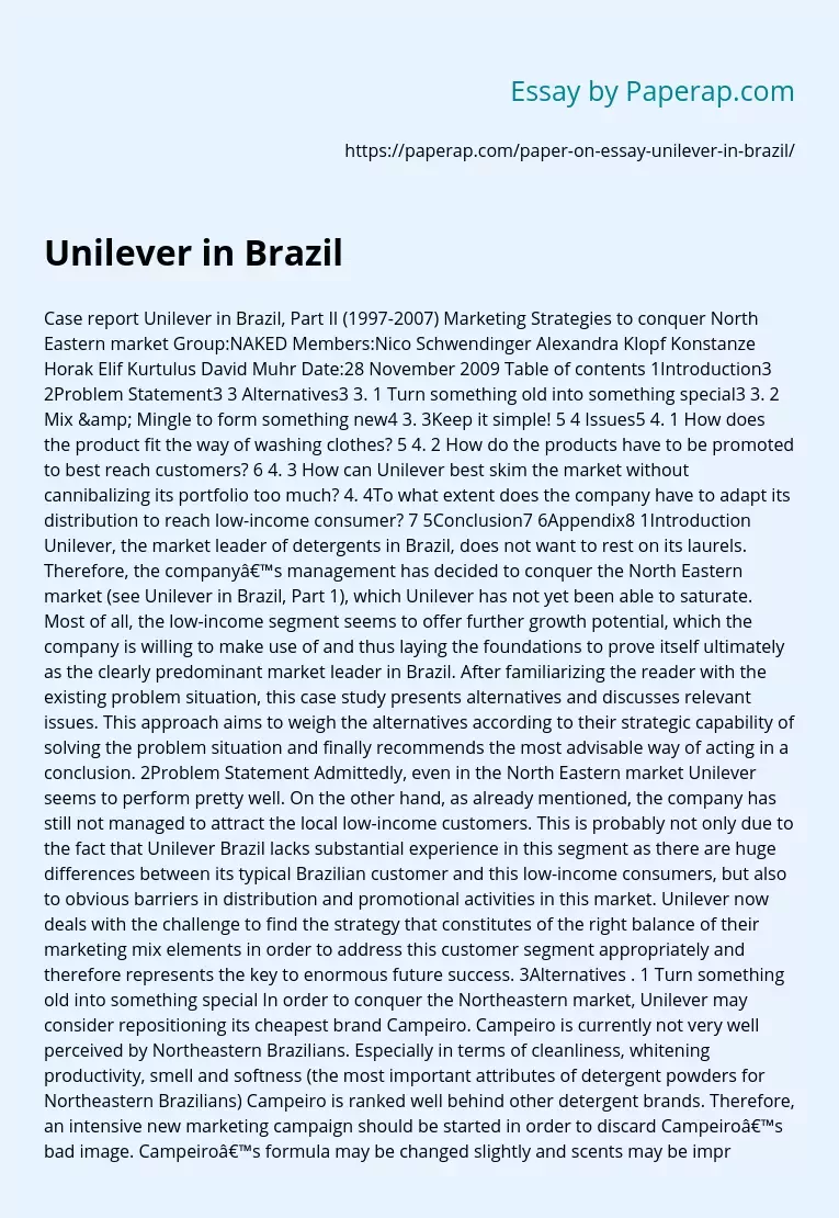 Case Report Unilever in Brazil