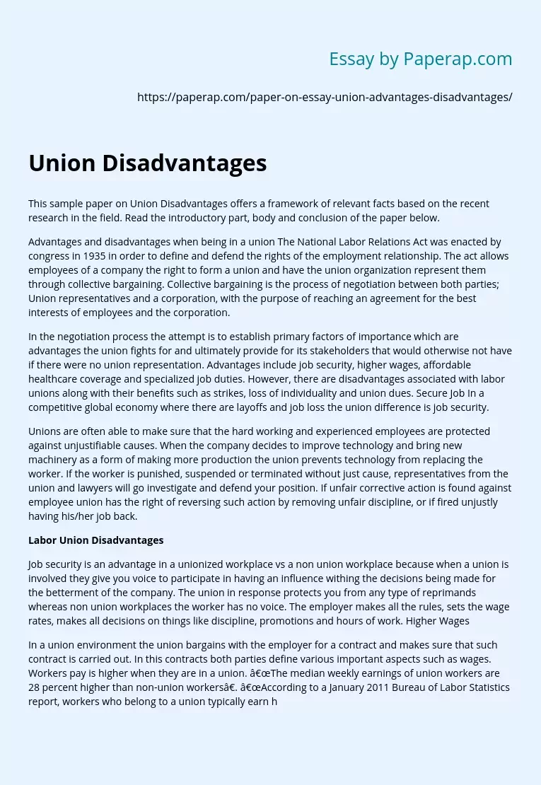 Union Disadvantages
