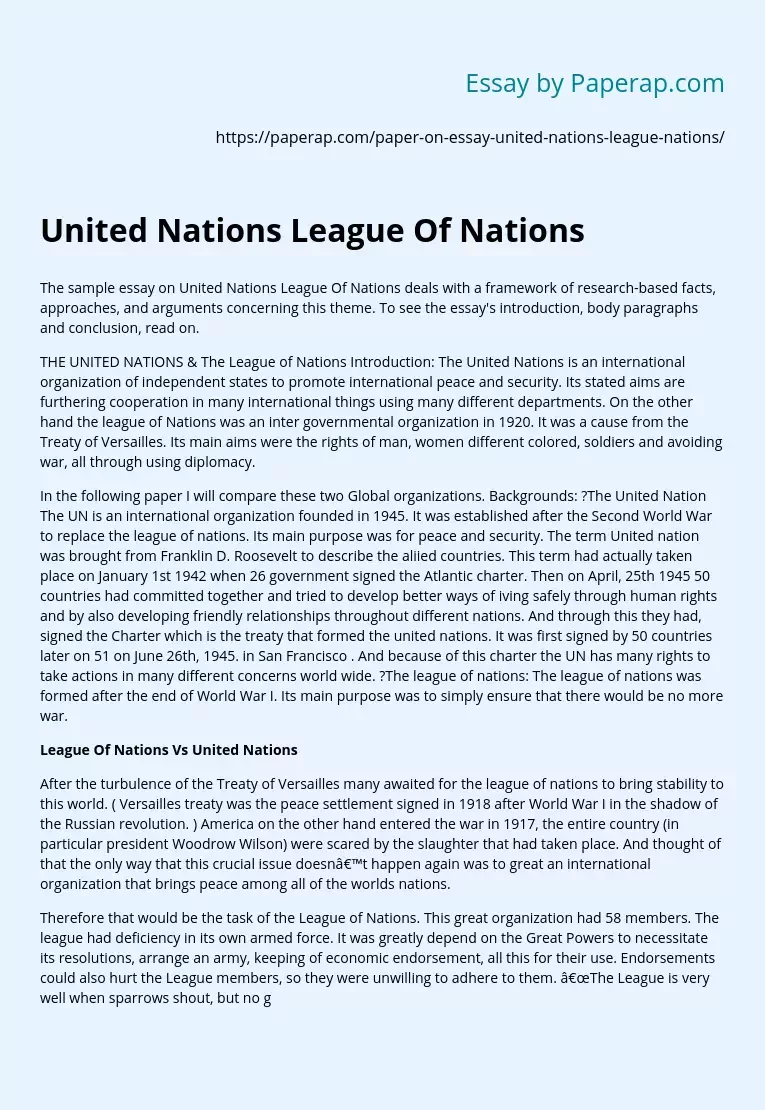 United Nations League Of Nations