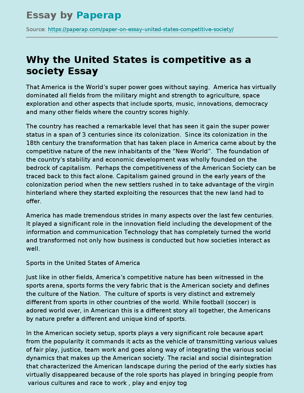 Why the United States is Competitive as a Society