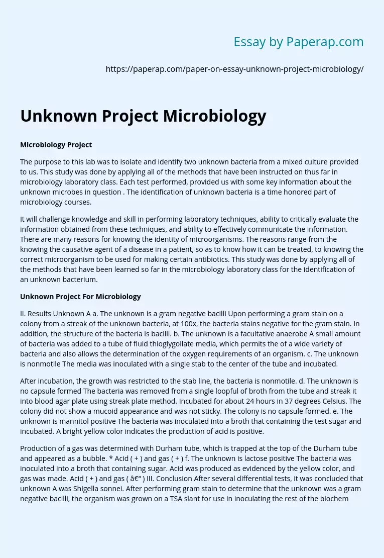 Unknown Project Microbiology