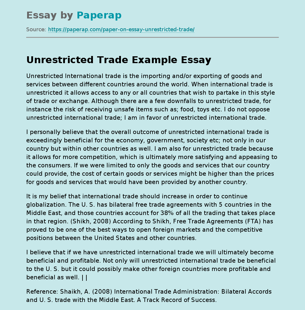 The Unrestricted Trade Example
