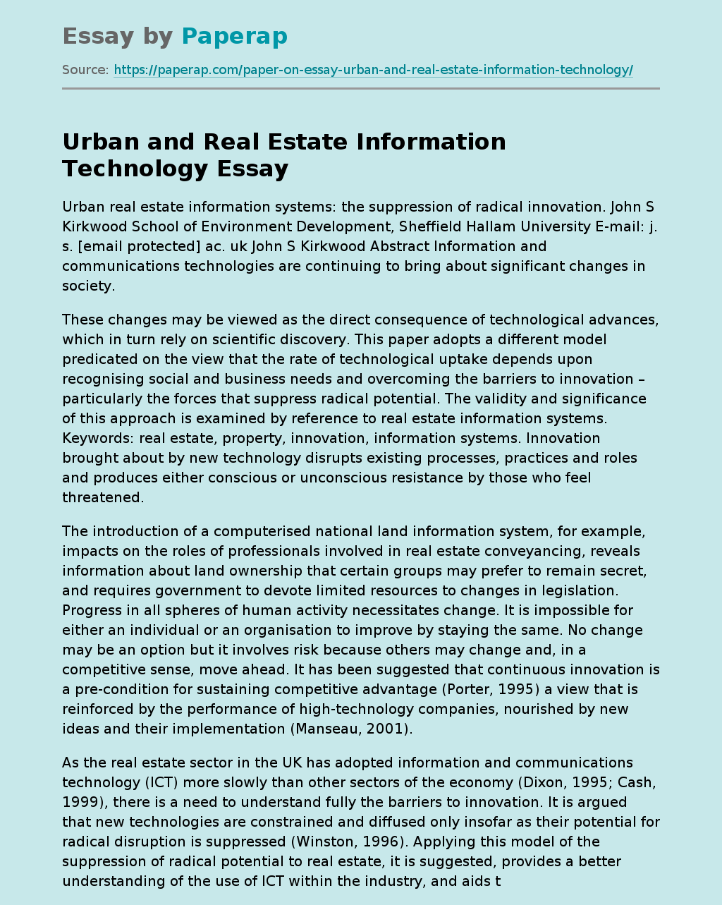 essay about real estate