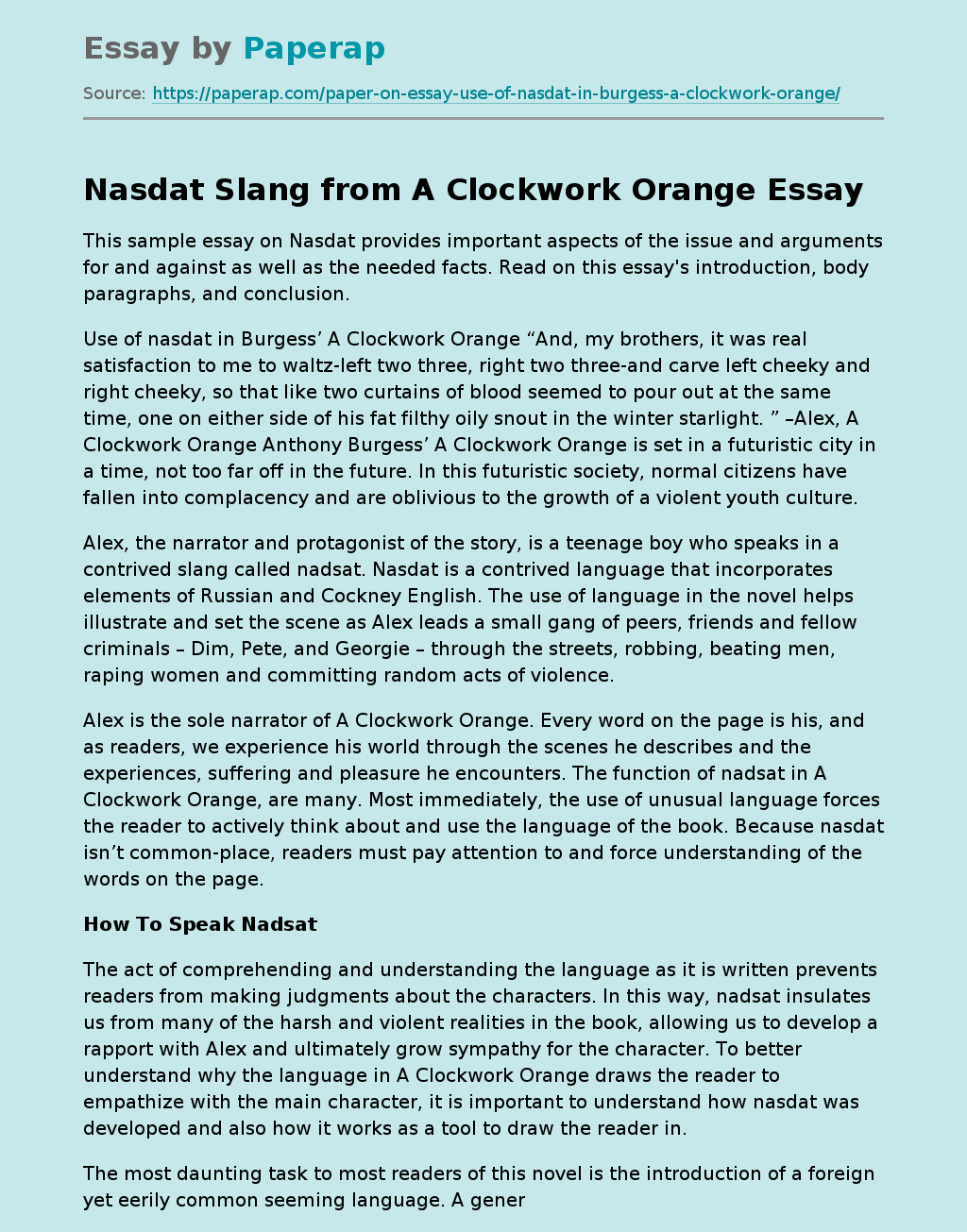 Nasdat Slang from A Clockwork Orange