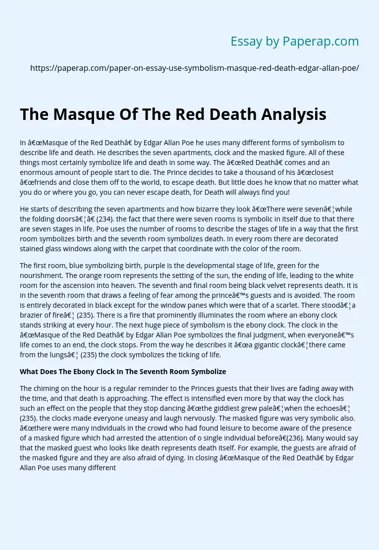 Реферат: Literary Analysis Of The Red Death Essay