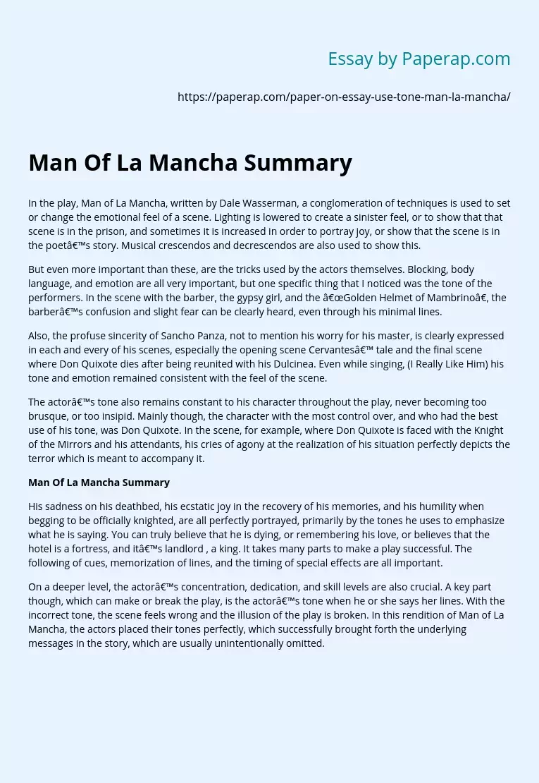 Man Of La Mancha Summary