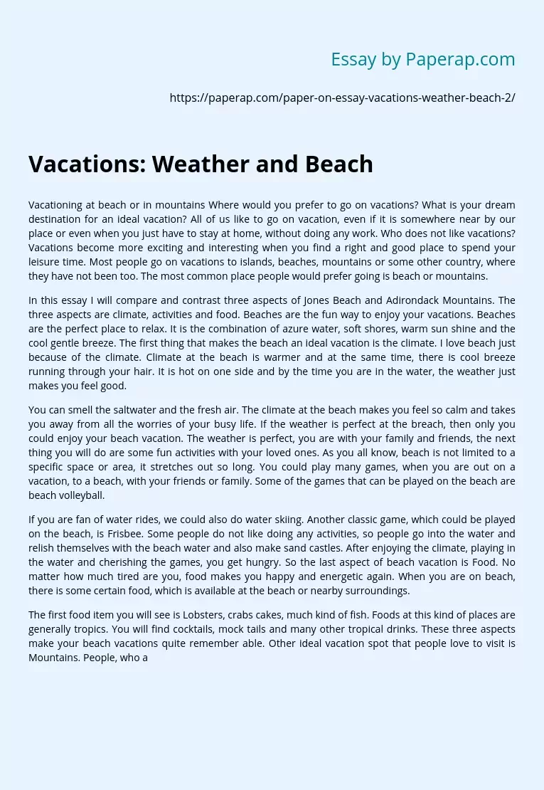 Vacations: Weather and Beach