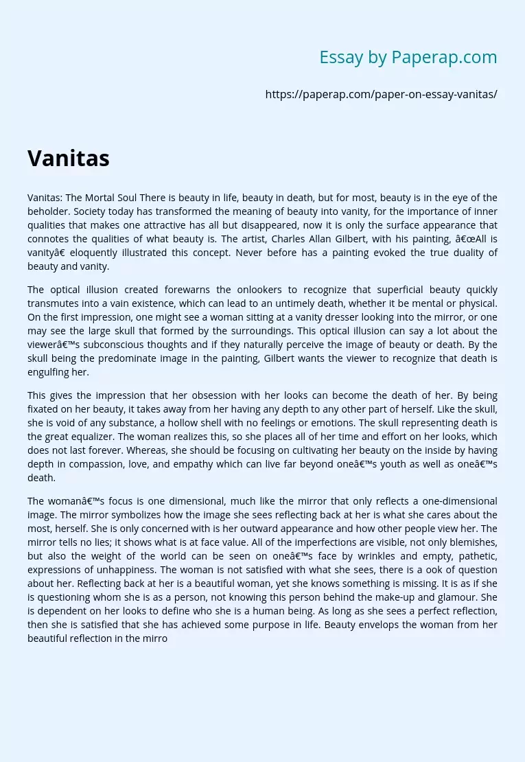 Vanitas: Life, Death, and Beauty Perception