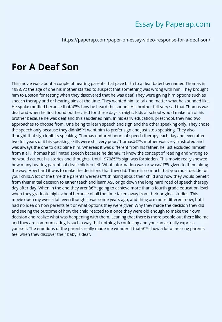 For A Deaf Son Movie Analysis