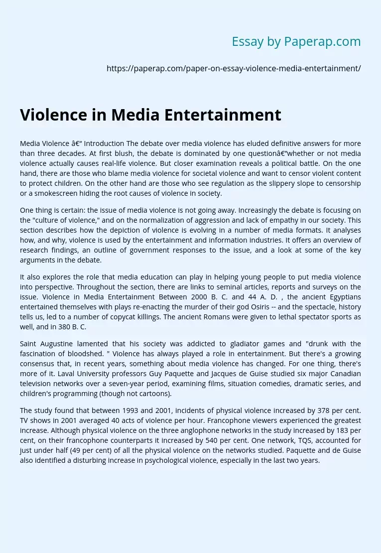 Violence in Media Entertainment