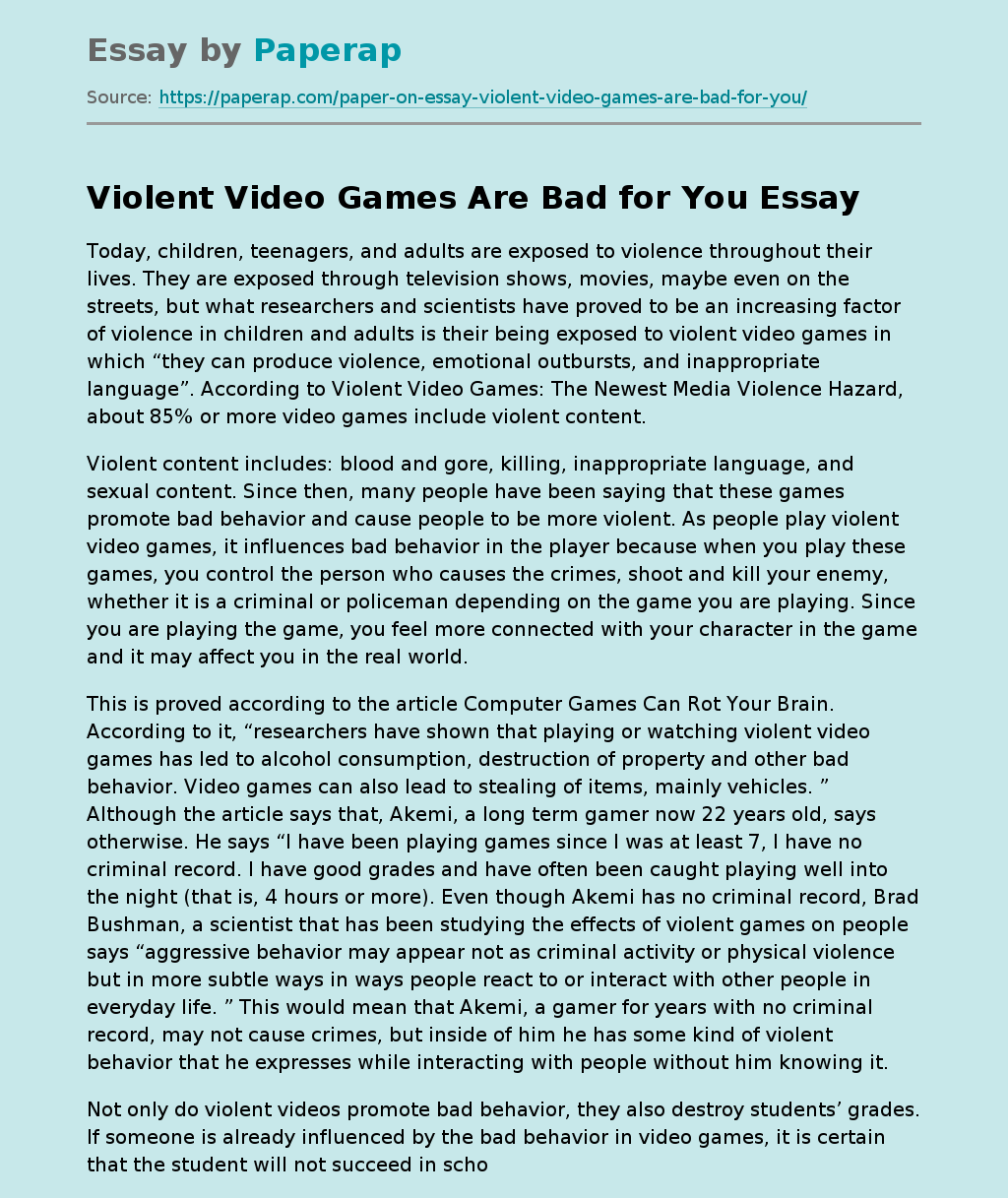 Violent Video Games Are Bad for You