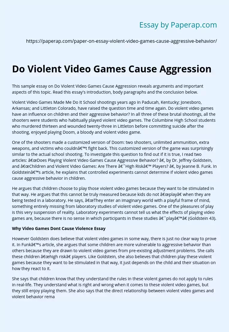 do video games promote violence essay