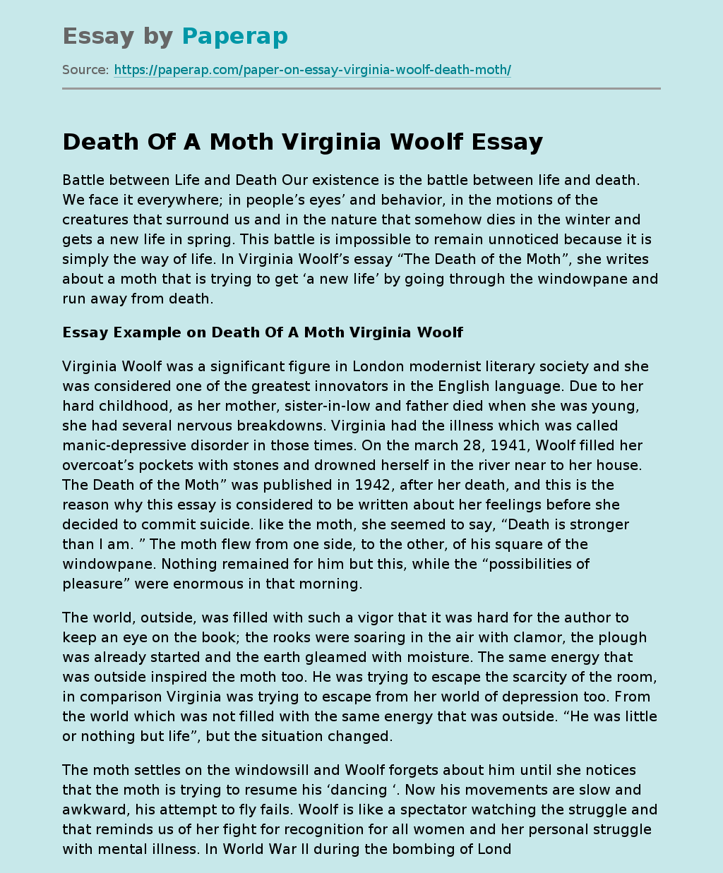 Death Of A Moth Virginia Woolf