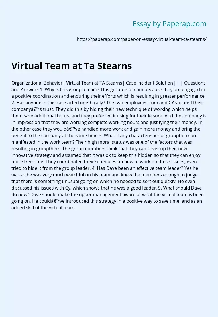 Virtual Team at Ta Stearns