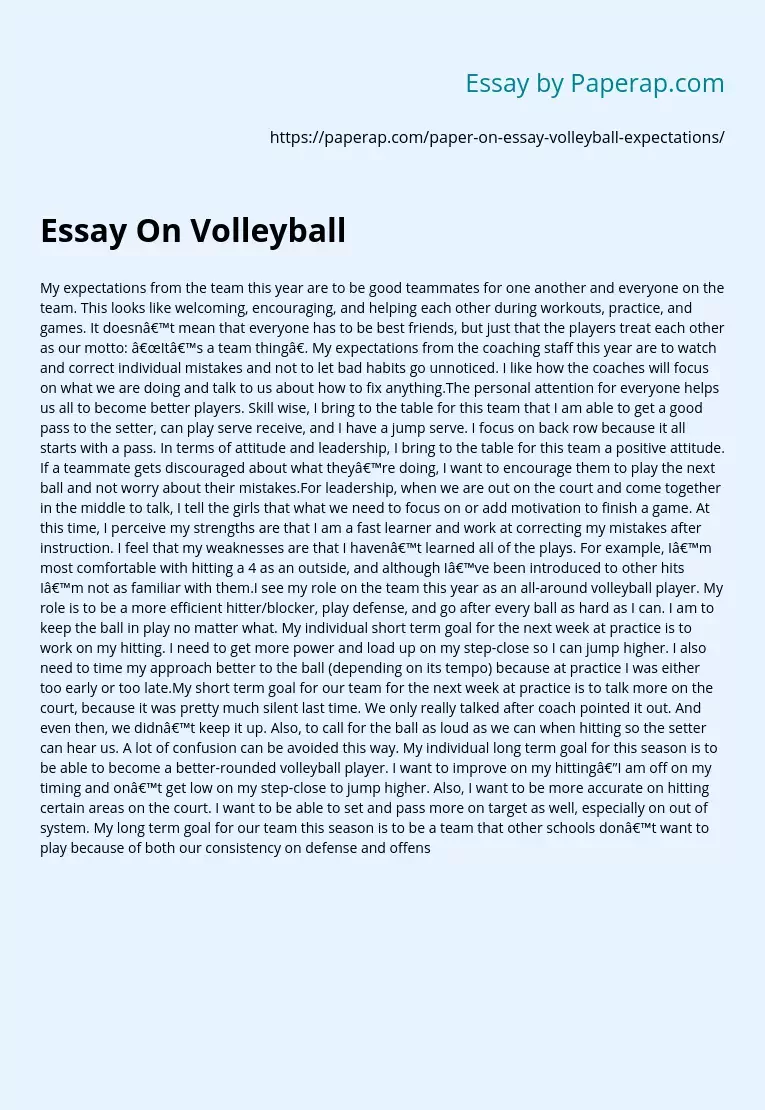 Essay On Volleyball