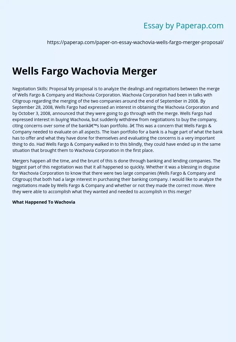 Wells Fargo Wachovia Merger
