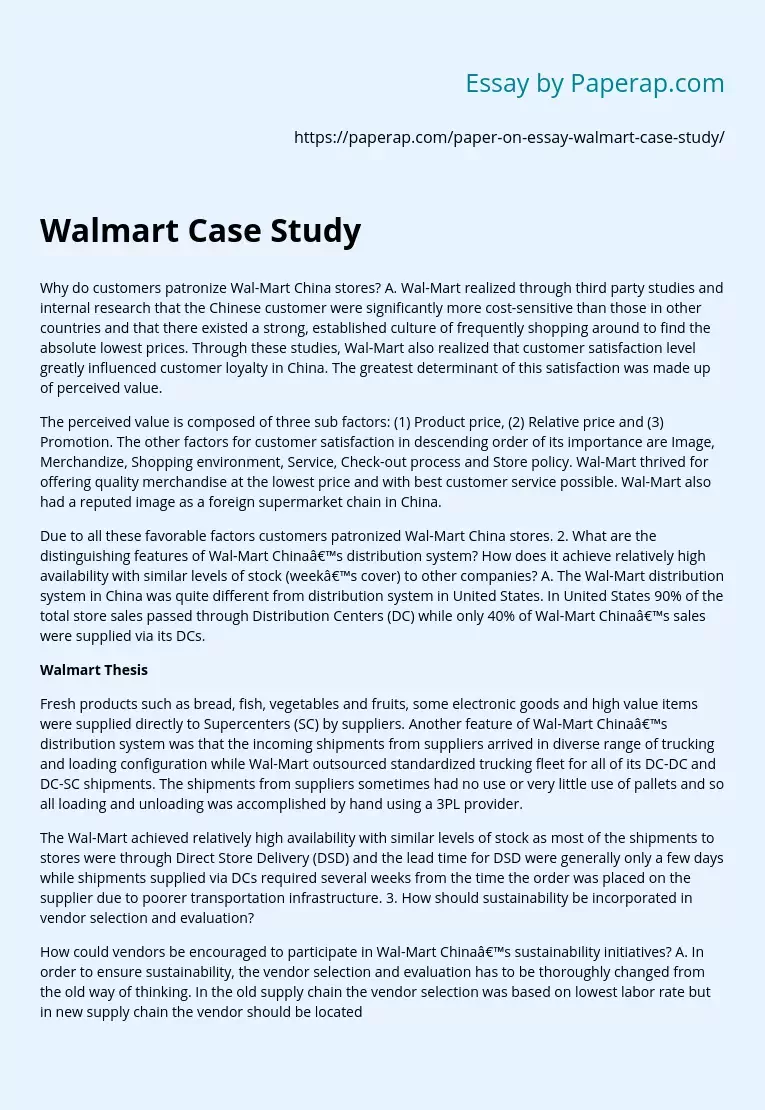 Walmart Stores in China Case Study
