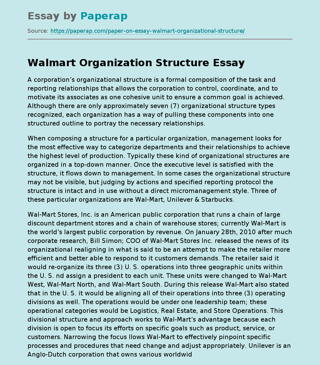 Walmart Organization Structure