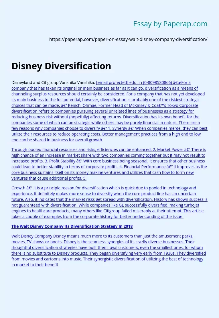 Disney Diversification