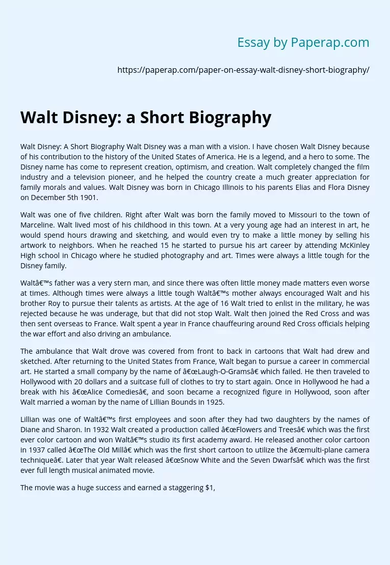 Walt Disney: a Short Biography