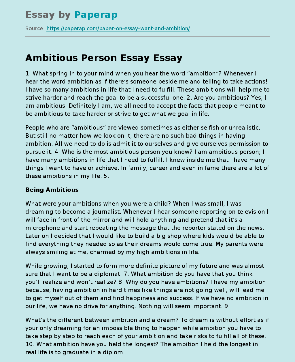 Ambitious Person Essay