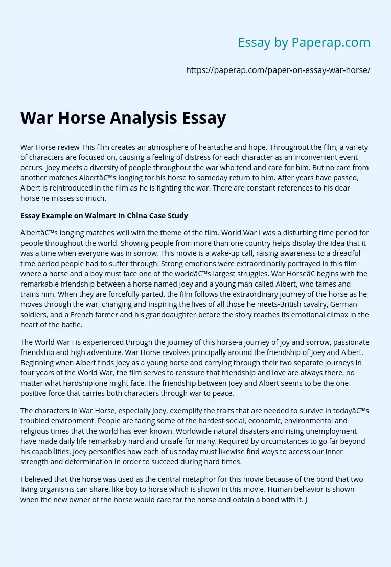 War Horse Analysis Essay