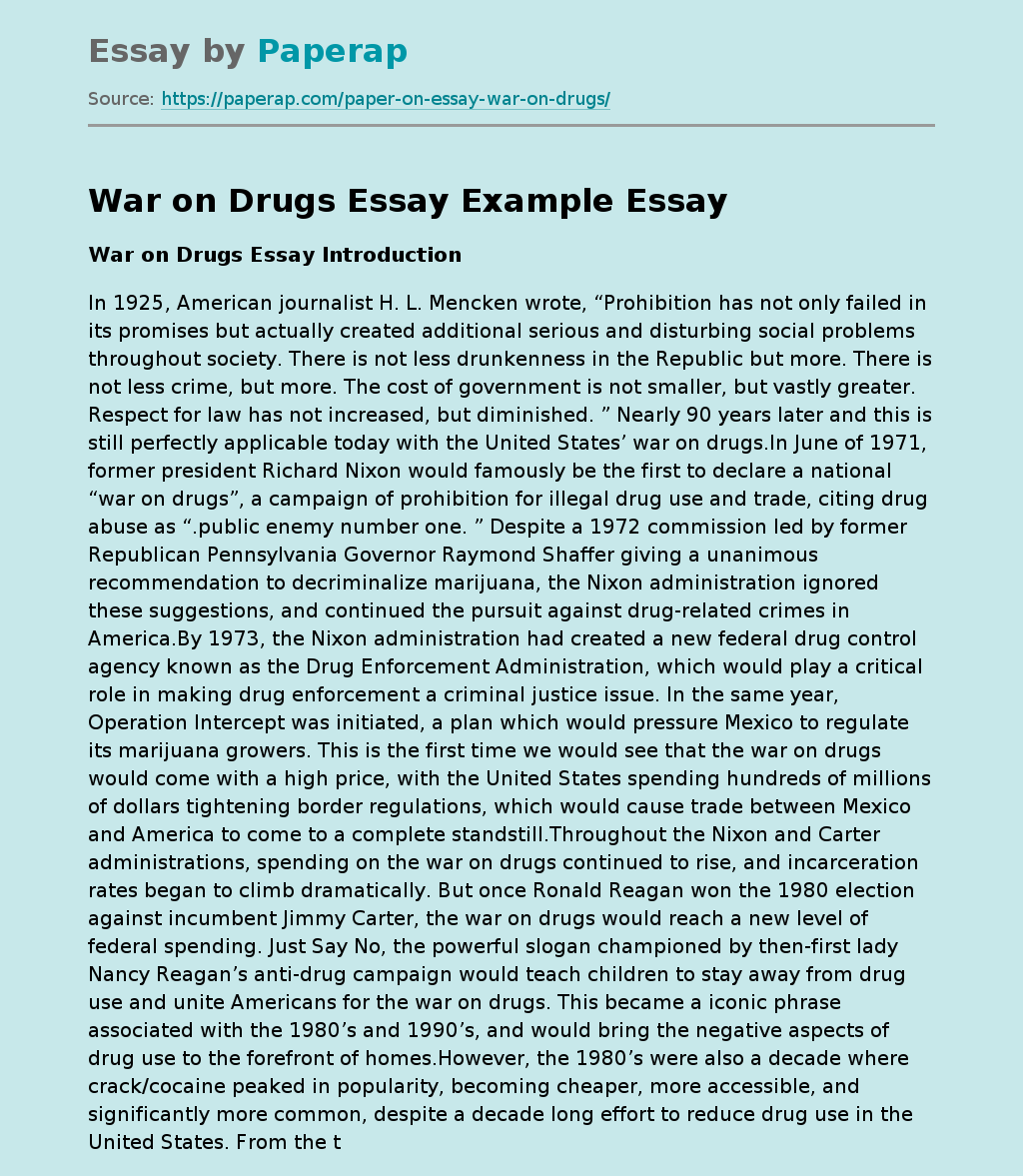 War on Drugs Essay Example