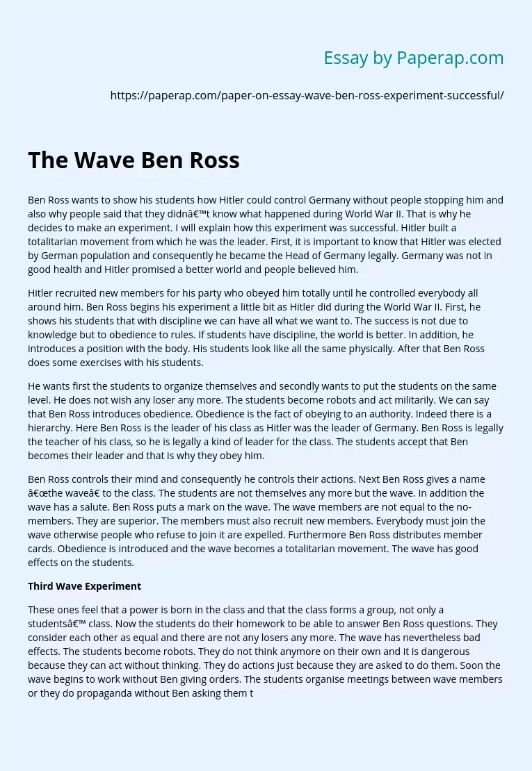 Was The Wave Experiment by Ben Ross Succesful