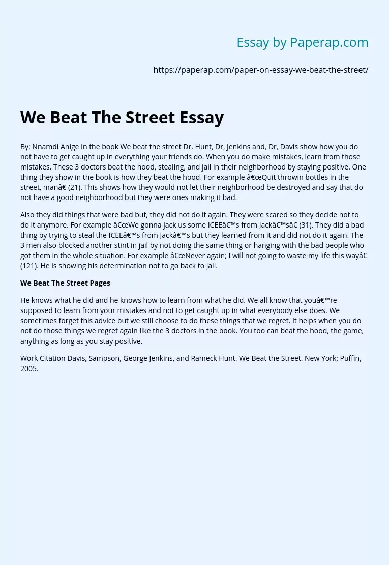 We Beat The Street Essay