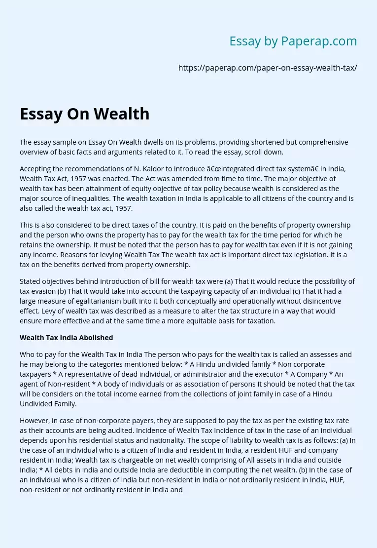 Essay On Wealth