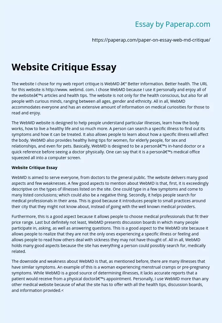 Website Critique Essay