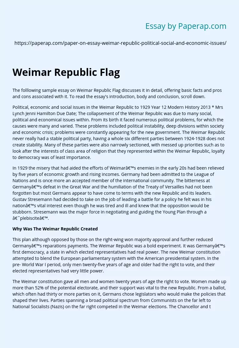 Political, Economic and Social Issues in the Weimar Republic