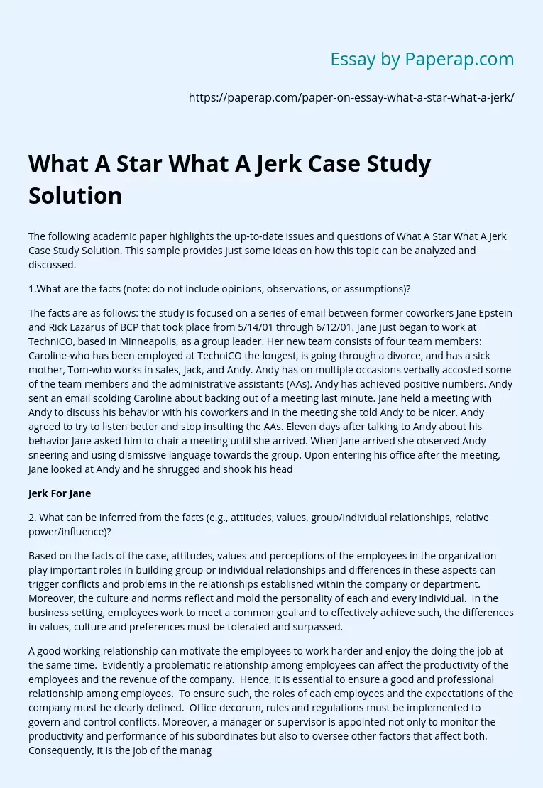 What A Star What A Jerk Case Study Solution