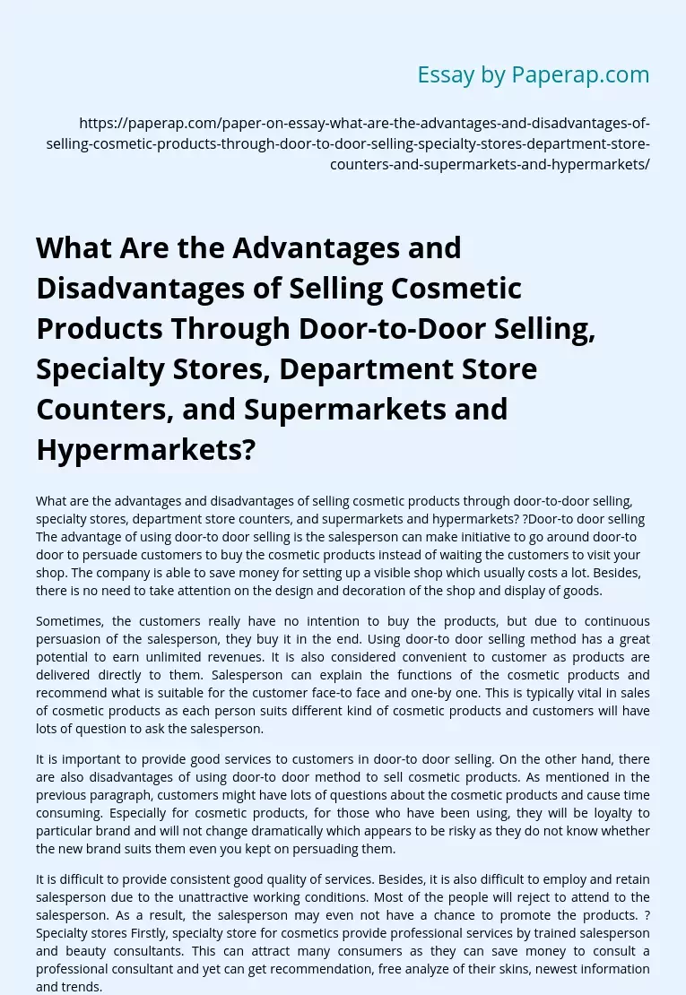 Advantages and Disadvantages of Selling Cosmetic Products Through Door-to-Door Selling