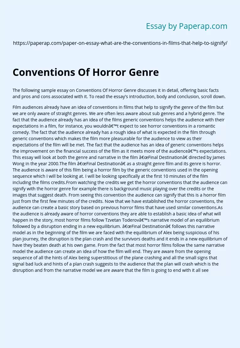Conventions Of Horror Genre