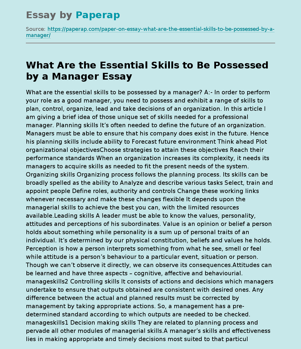 What Are the Essential Skills to Be Possessed by a Manager